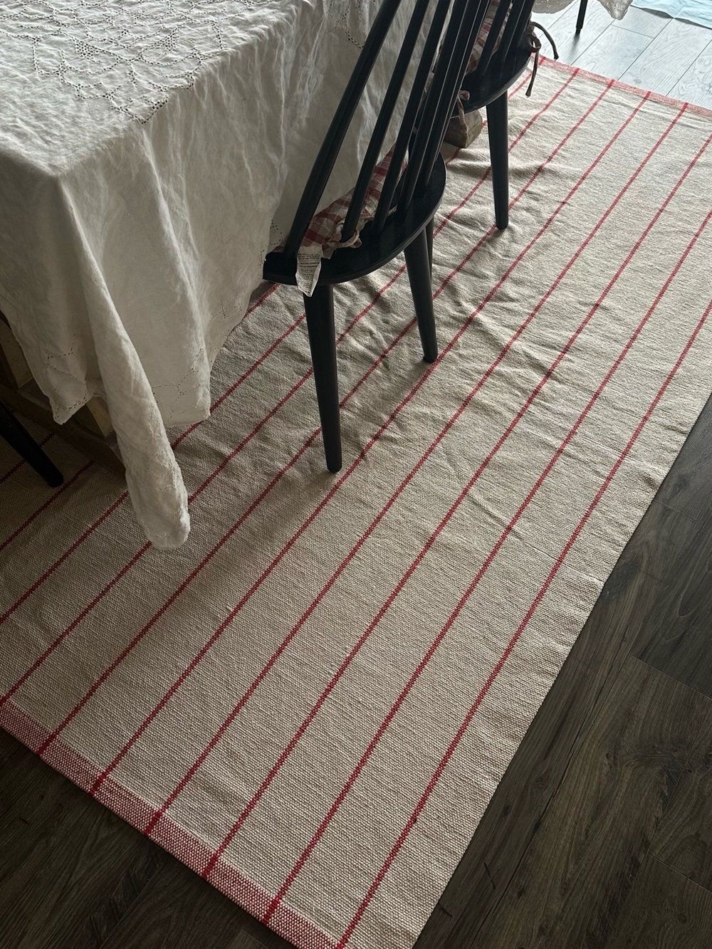 Striped Red and Cream Dining Rug